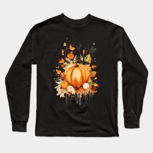 Modern Fall Pumpkin Watercolor Art Long Sleeve T-Shirt